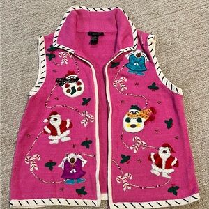 Reference Point Pink Christmas Sweater Vest L